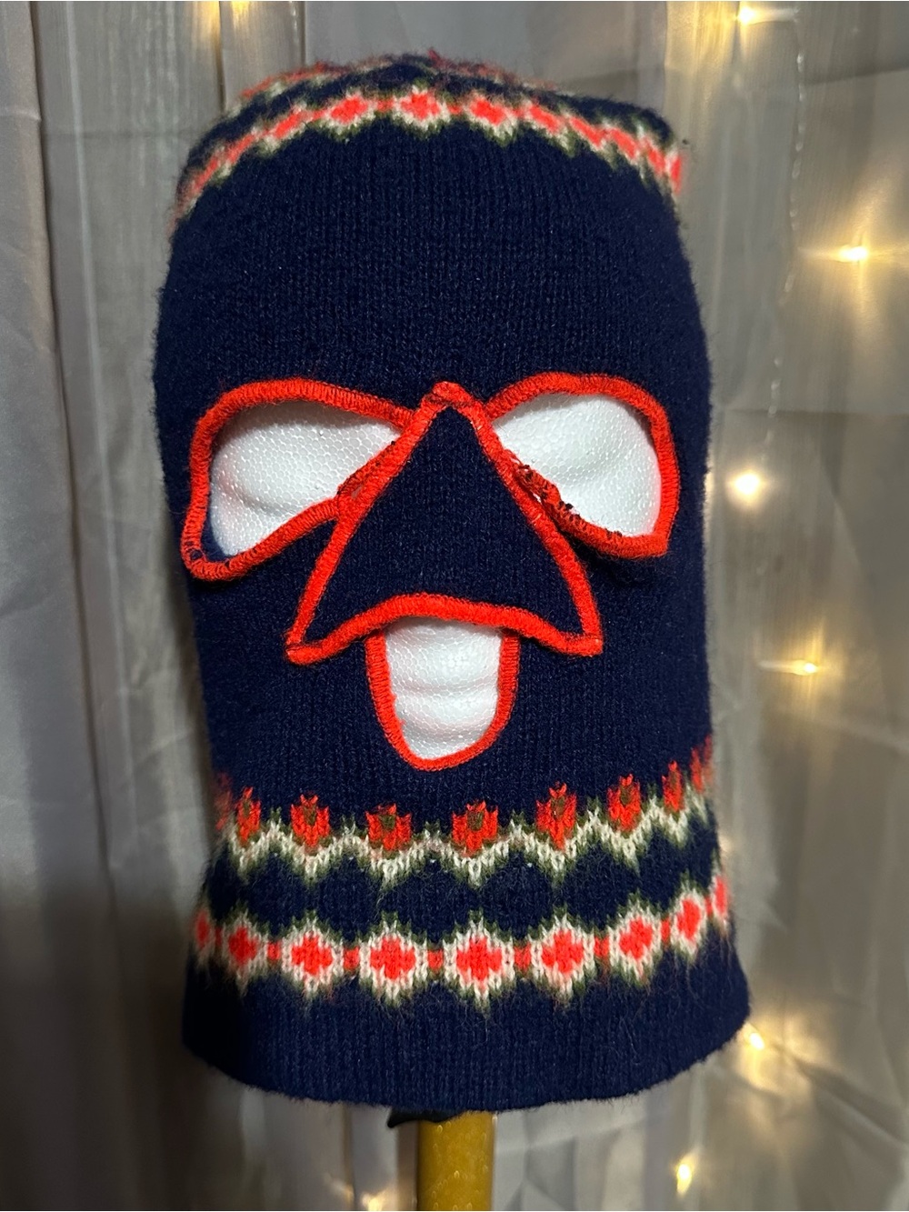Vintage navy and red floral knit adult ski mask no tag unbranded